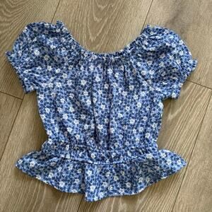 Blue floral puff sleeve peplum